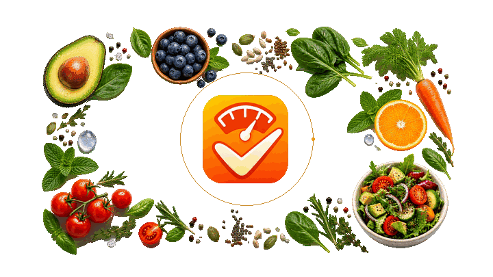 Healthy meals and nutrition ingredients animated illustration